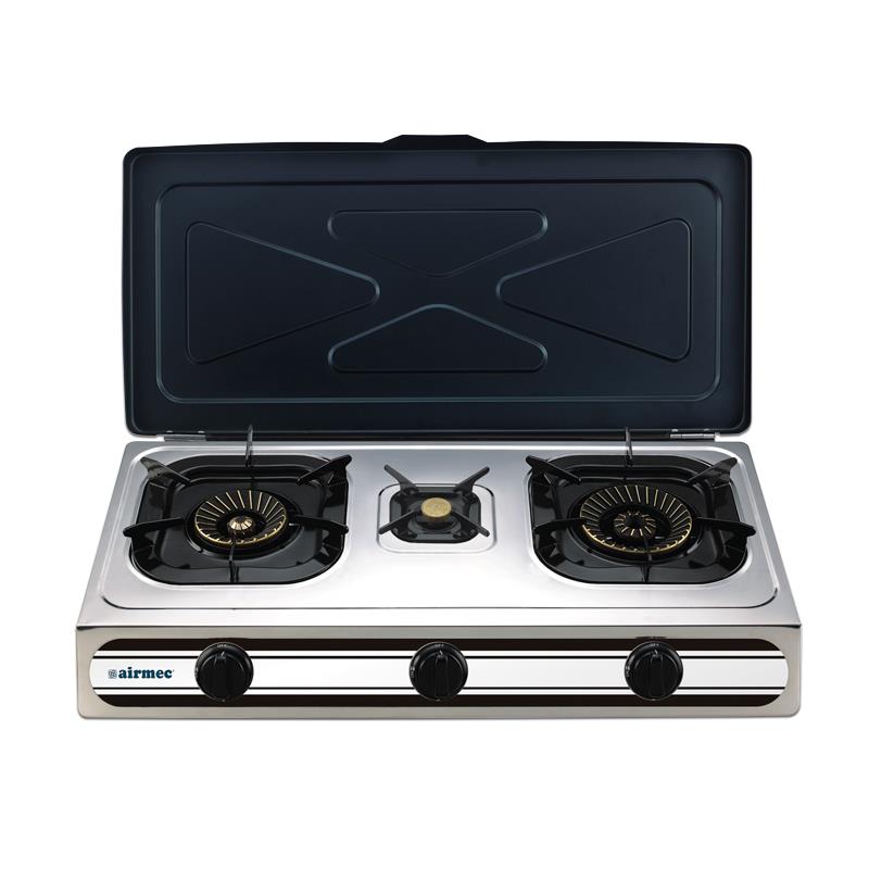 COCINA DE GAS INOX CON TAPA AIRMEC 3 FUEGOS